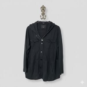 Talbots Wool Blend Utility Parka Jacket Black Hooded Zip Button 1X